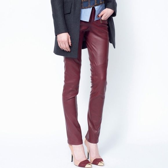 Marissa Webb Oxblood Red Leather Skinny Pants Sz 4 - Picture 1 of 9